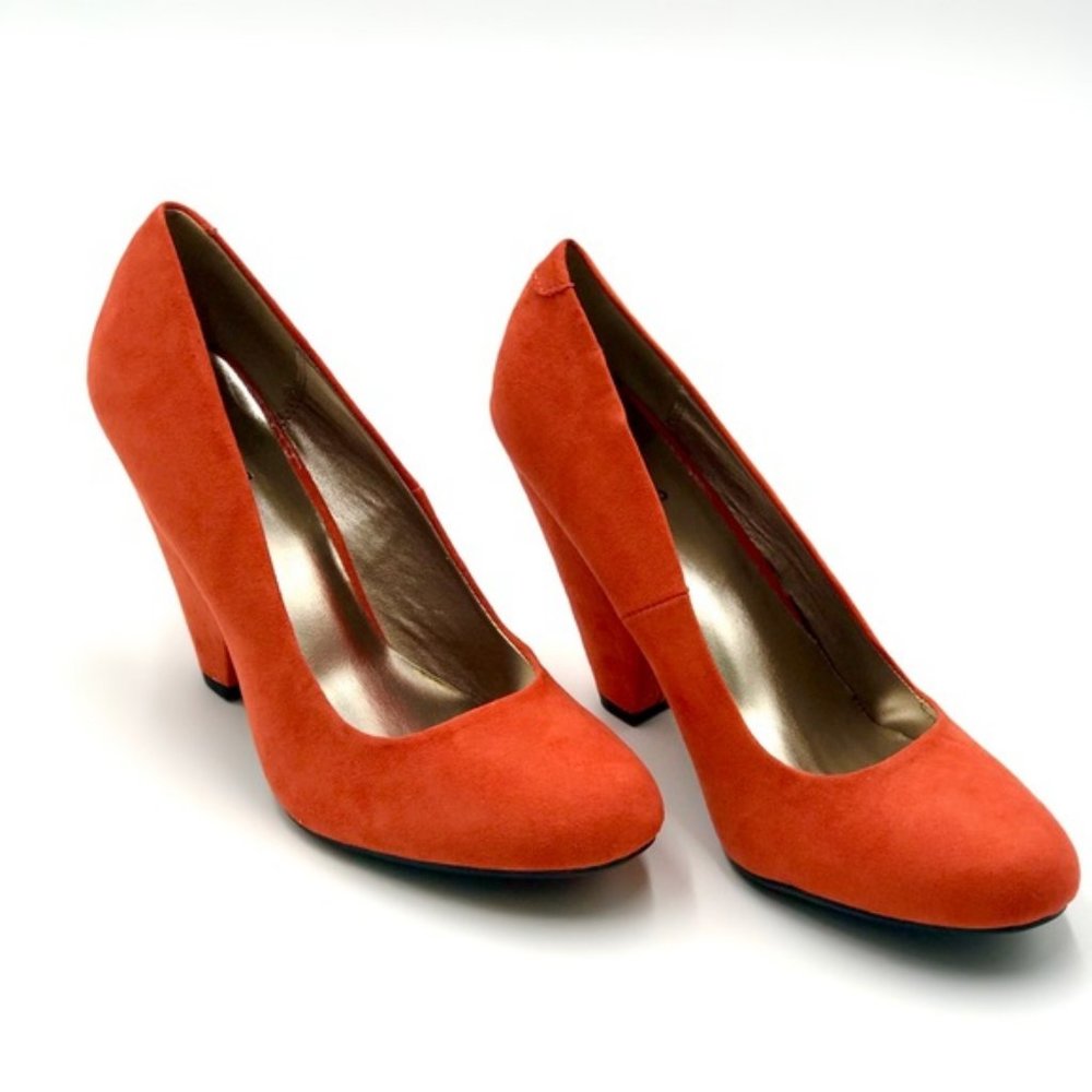 Vegan Suede Cone Heel Pumps in Brunt Orange - Picture 8 of 8